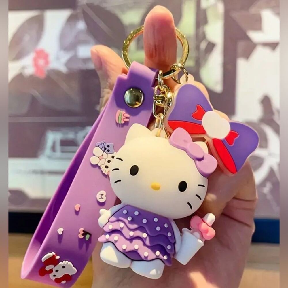 Sanrio Hello Kitty Purple Wristlet Keychain Back Pack Bag Charms. Sanrio Anime
